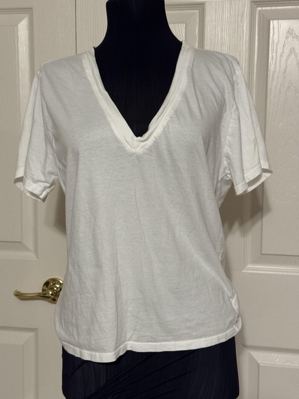 Good American Womens White Heritage V Neck Relaxed Tee Top T-shirt Sz 0 Small